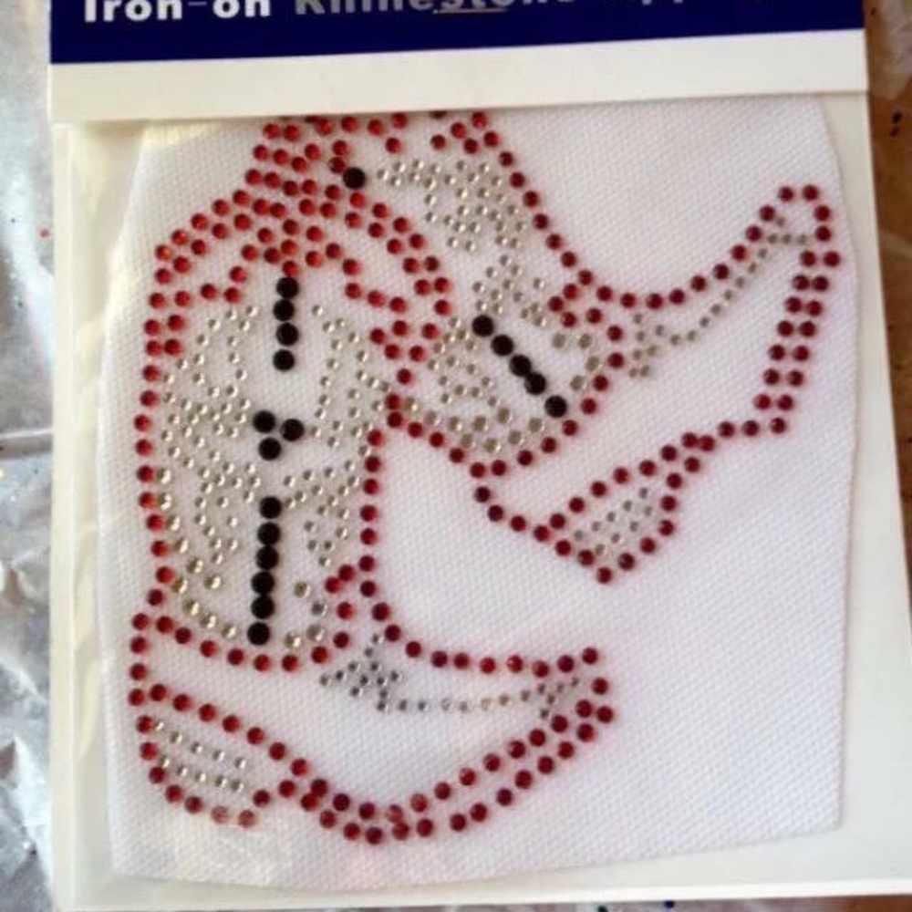 IRON ON APPLIQUÉ Cowboy Boots Red Silver Craft Sew